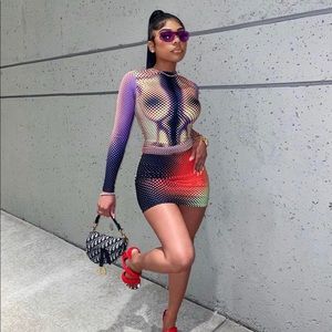 2 piece long sleeve with match skirt very sexy club wear